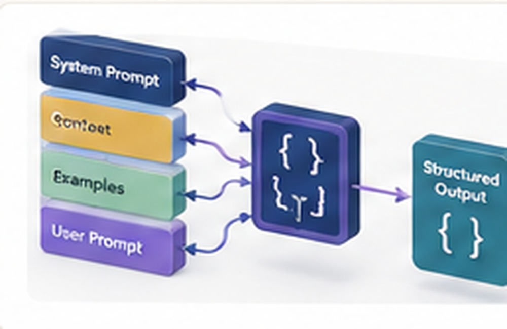 Abstract prompt engineering architecture illustration